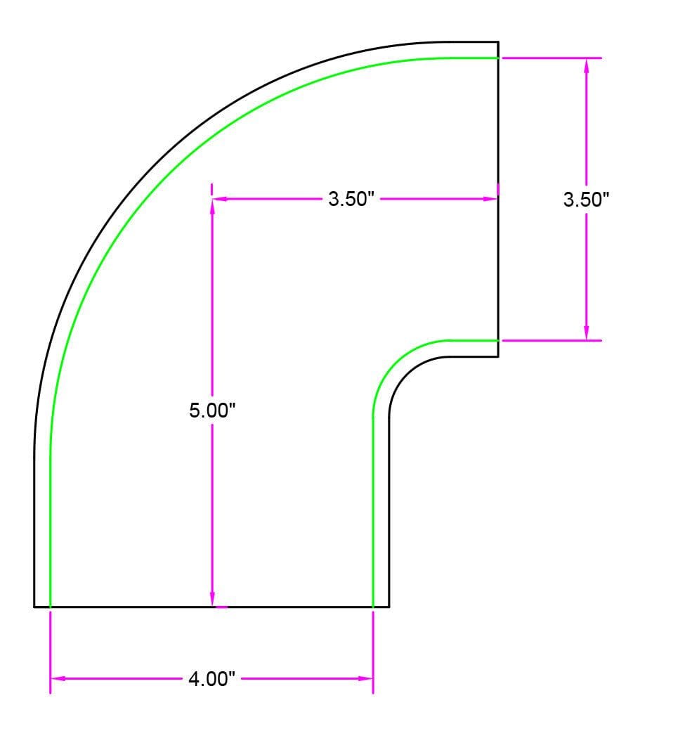 UPR Silicone 90 Elbow Transition Coupler 4 Ply Hose 3.50" to 4.00", 89mm to 102mm