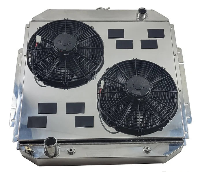 High Boy Swap Radiator with Dual Fans and Shroud Combo - 3 Core Aluminum 7.3L/5.0L