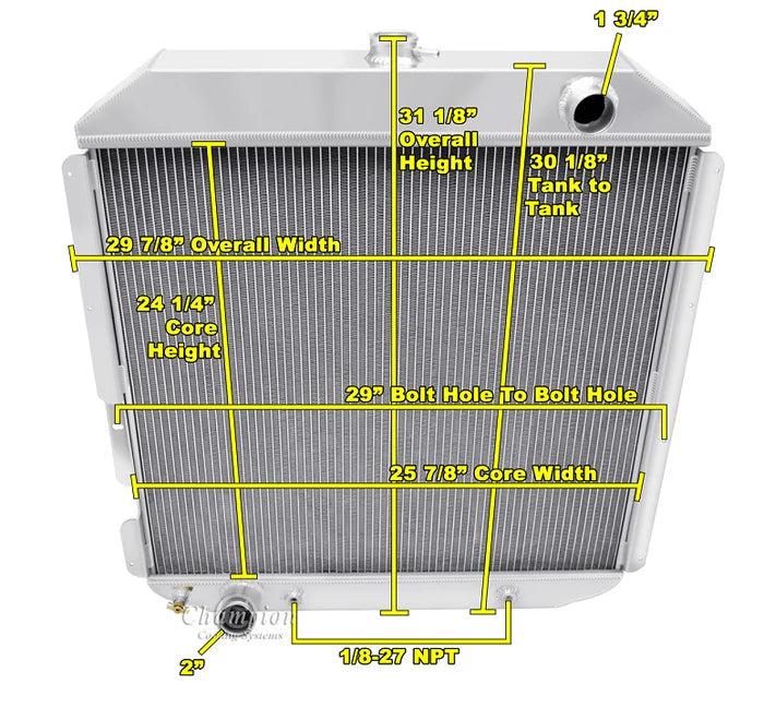 High Boy Swap Radiator with Dual Fans and Shroud Combo - 3 Core Aluminum 7.3L/5.0L