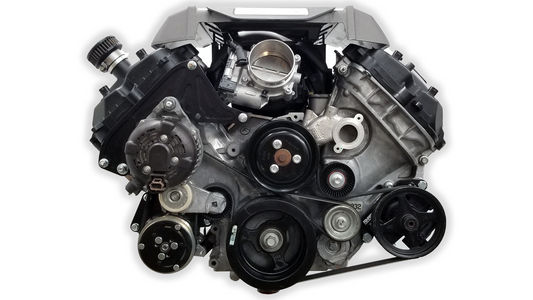 2024 Coyote Accessory Drive Bracket kit for 24+ 5.0L- Alternator Relocation, GM PS, and Sanden SD7 AC